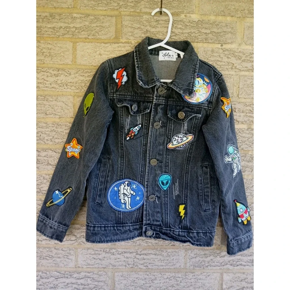 Lola + The Boys Kids Interstellar Patched Denim Jacket Sz 6 Astronauts Space